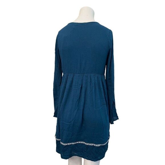 Doe & Rae Small Peasant Smock Dress Teal Blue Long Sleeve Lace Embroidered NWT - Picture 3 of 5
